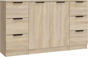 vidaXL Servante, 3 piese, stejar sonoma, lemn prelucrat