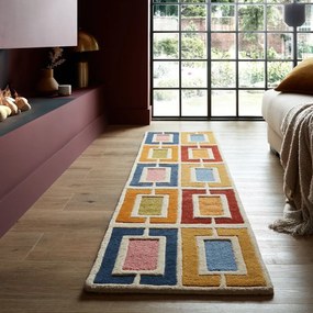 Covor tip traversă țesut manual din lână 60x230 cm Retro Blocks – Flair Rugs