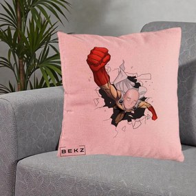 Perna Personalizata One Punch Man Saitama Pumn, 40x40 cm, Roz, Husa Detasabila, Perna Inclusa, BEKZ®