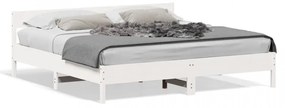 Cadru de pat cu tăblie, alb, 180x200 cm, lemn masiv de pin