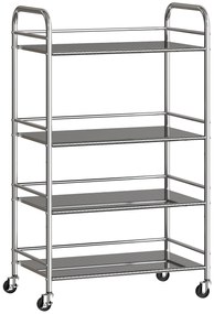 HOMCOM Cărucior de Bucătărie din Oțel Inoxidabil cu 4 Nivele și Rafturi Reglabile - Argintiu | Aosom Romania