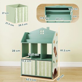 AIYAPLAY Etajeră pentru jucării cu sertare din material textil rafturi deschise design cu ursuleți organizator de jucării Verde | Aosom Romania