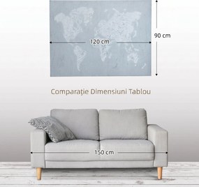 Lucrare de arta pe perete din panza HOMCOM Harta lumii Fotografii de perete pentru camera de zi Decor dormitor, 120 x 90 cm | Aosom Romania