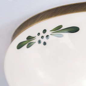 Plafoniera clasica Landhaus 21cm alama antique/ sticla opal decor verde