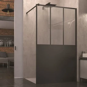 Paravan de dus tip Walk-in SanSwiss Easy STR4P Loft 69 negru mat 90x200 cm sticla securizata 8 mm