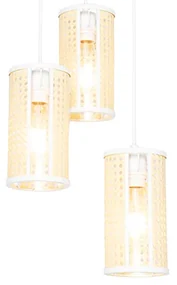 Lampă suspendată orientală albă cu ratan 3 lumini rotundă - Akira