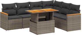vidaXL Set canapele de grădină, 7 piese, cu perne, gri, poliratan