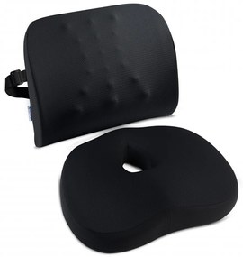 Set perna sezut compact si perna lombara, Suporto®️ culoare negru