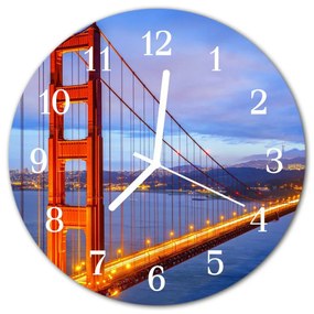 Ceas de perete din sticla rotund Golden Gate Arhitectura Red
