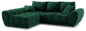 Colțar extensibil cu tapițerie de catifea și șezlong pe partea stângă Windsor &amp; Co Sofas Nuage, verde smarald