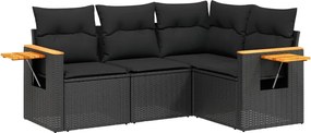 vidaXL Set mobilier de grădină cu perne, 4 piese, negru, poliratan