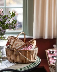 Geantă frigorifică din răchită împletită cu căptușeală în carouri roșii, B 28 x H 17 x L 39 cm, „Willow Cooler Bag Ina Red"