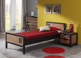 Set Mobilier Cameră Copii ALEX, 2 Piese, Pat 90x200 cm, Somieră Inclusă, Pin Masiv și Metal Negru – Vipack