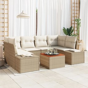 vidaXL Set de canapele de grădină din 7 piese cu perne bej din ratan polyester și lemn de acacia.