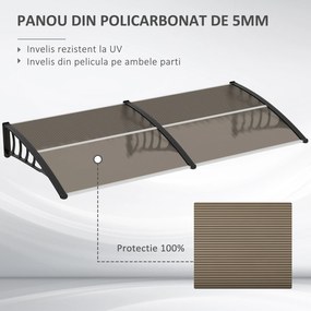 Streasina de exterior Outsunny 200x96cm din policarbonat si aluminiu, protectie pentru ferestre si usi, maro | Aosom RO