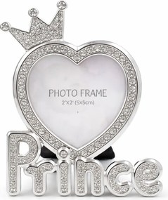 Ramă Foto Prince AZAY cu Coroană și Cristale, 5x5 cm, Ramă Foto Bebeluși, Cadou Botez / Nou-Născut, Cutie Cadou Inclusă