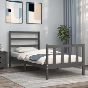 3191898 vidaXL Cadru de pat cu tăblie, gri, 100x200 cm, lemn masiv