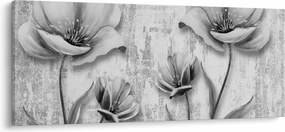 Tablou - Flori alb-negru pe fundal (120x50 cm)