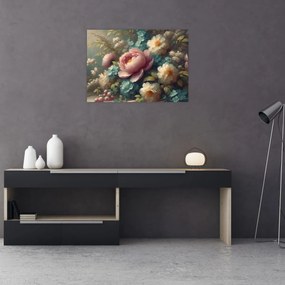 Tablou pe sticlă - Natură moartă cu flori - pictură (70x50 cm)