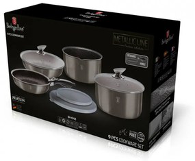 Set oale si tigai marmorate cu maner detasabil (9 piese) din aluminiu forjat Carbon Metallic Line Berlinger Haus BH 6148