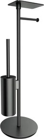 Suport hartie freestanding Omnires Modern Project cu spatiu pentru perie si raft finisaj grafit periat