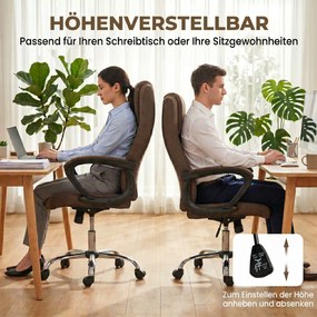 Vinsetto Scaun de Birou Ergonomic Inclinabil și Rotativ în Țesătură cu Aspect de In cu Tetieră, Maro | Aosom Romania