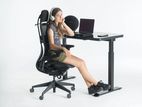 Birou reglabil electric Viva Joy, blat sticlă securizată cu panou de control tactil, încorporat