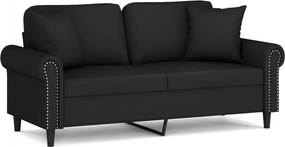vidaXL Canapea cu 2 locuri cu pernuțe, negru, 140 cm, catifea