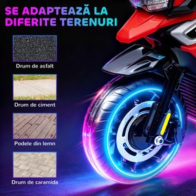 AIYAPLAY Motocicletă Electrică pentru Copii 18-36 Luni, 6V Motocicletă Electrică pentru Copii cu Roți Detașabile, Faruri, Muzică, 2.4 km/h Mini Motocicletă cu Far, Max 30kg, Roșu | Aosom Romania