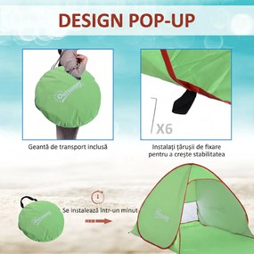 Outsunny Cort pentru Plajă cu Protecție UV 30+, Fereastră și Geantă de Transport, 200x150x119 cm, Verde | Aosom Romania