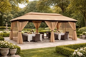 ABCCANOPY Foișor de gradina 305x610 cm, cadru din oțel și plasă de țânțari pentru gazon, curte, grădină, terasă, Kaki
