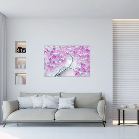 Tablouri cu flori pe trunchi argintiu - abstract (90x60 cm)