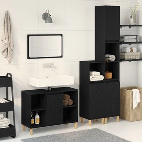 Set mobilier baie vidaXL 3 piese stejar negru lemn prelucrat
