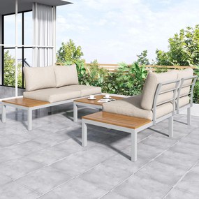 Set mobilier de grădină, cu 2x canapele de două locuri, 2x mese auxiliare, 1x masă, Bej