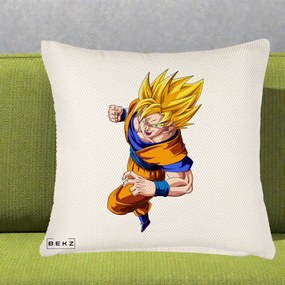 Perna Personalizata Dragon Ball Goku Super Saiyan 2 Lupta, 40x40 cm, Crem Reliefat, Husa Detasabila, Perna Inclusa, BEKZ®