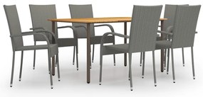 vidaXL Set mobilier de grădină, 7 piese, gri, poliratan