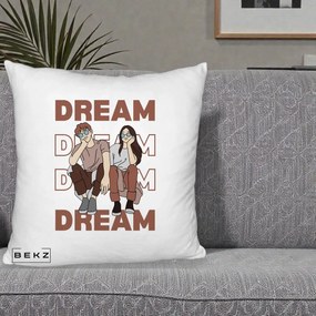 Perna Decorativa Dream Couple Aesthetic, 40x40 cm, Alb Pufos, Husa Detasabila, Perna Inclusa, BEKZ®