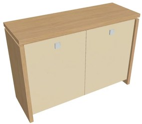 Dulap mic Verno 128 x 46 x 90 cm, uși de sticlă, stejar deschis / vanilie