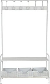 Cuier vintage de hol din metal, finisaj alb antichizat, 110×36×186 cm, „Merej"