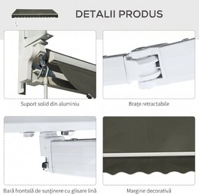 Outsunny Copertină Pliabilă pentru Exterior, Copertină Tip Roll-Up cu Deschidere Manivelă, 350x250 cm, Gri | Aosom Romania