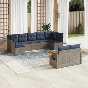 vidaXL Set canapele de grădină cu perne, 9 piese, gri, poliratan