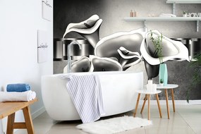 Tapet flori calla lilly elegante în alb-negru