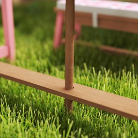 AIYAPLAY Masă de picnic pentru copii cu bănci, perne, umbrelă pliabilă, cutii de depozitare detașabile, model flamingo, roz | Aosom Romania