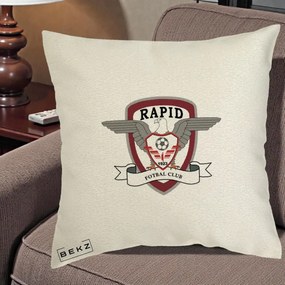 Perna Personalizata Rapid Fotbal Club 1923, 40x40 cm, Ecru, Husa Detasabila, Perna Inclusa, BEKZ®