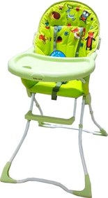 Scaun de masa copii si bebe Baby Care™ CH ,pliabil, centura de siguranta, sezut comfortabil, masuta detasabila, model Prietenii din Padure, Verde