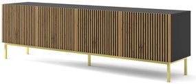 Masă TV F 4D 200 Rowanna (Stejar artisan + Negru + Auriu). 1125064