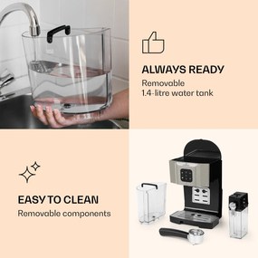 Klarstein Bella Vita, aparat de cafea, 1450 W, 20 bar, spumă de lapte, 3 în 1, gri