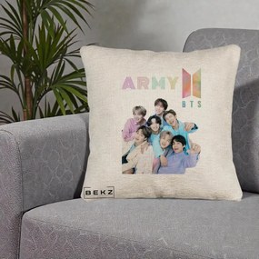 Perna Personalizata K-pop BTS ARMY Fotografie Grup Veseli, 40x40 cm, Bej Canapea, Husa Detasabila, Perna Inclusa, BEKZ®