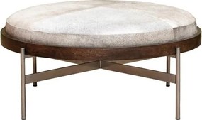 Taburet din piele de vacă gri și lemn de mango maro, cu structură din metal, formă rotundă, 42×96 cm, „Hike"