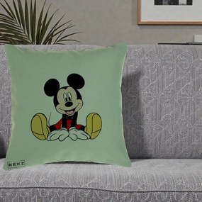 Perna Personalizata Mickey Mouse Relaxat, 40x40 cm, Verde, Husa Detasabila, Perna Inclusa, BEKZ®
